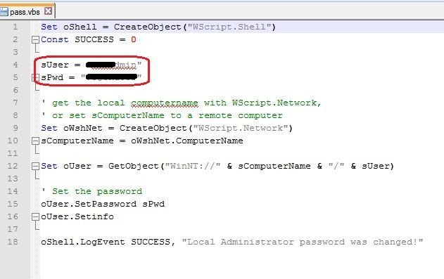 Figure 7: Local admin password in VBS file